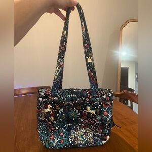 Vera Bradley Multi-Compartment Shoulder Bag Purse Satchel - fun black print